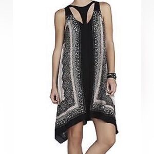 BCBGMaxAzria Amelia Black and Cream Patterned Mini Handkerchief Dress XXS